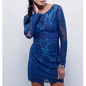 Free People Blue Lace Open Back Mini Dress